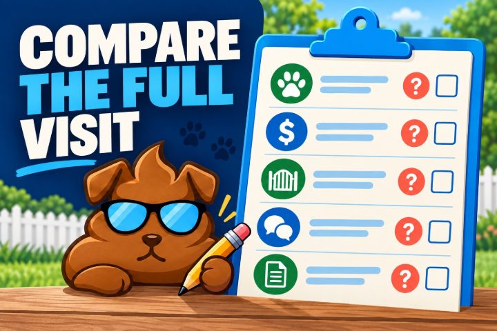Illustrated service-comparison scorecard held by the Purge Pros mascot