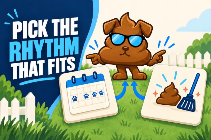 Purge Pros mascot compares a recurring cleanup calendar with a one-time yard cleanup option.