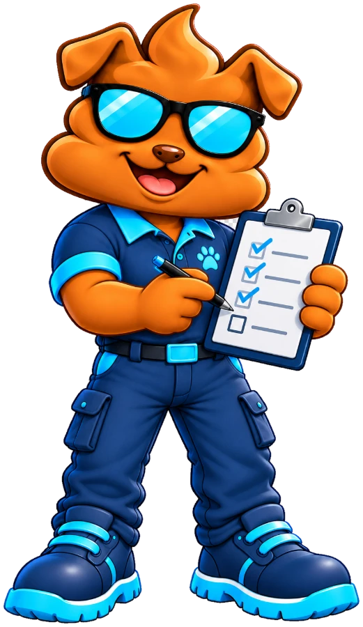 Purge Pros mascot ticking a checklist on a clipboard.